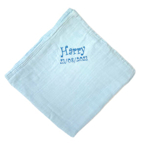 ' Blue ' Personalised Bamboo Muslin