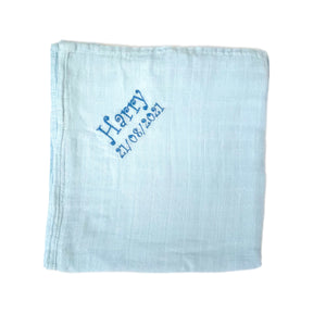 ' Blue ' Personalised Bamboo Muslin