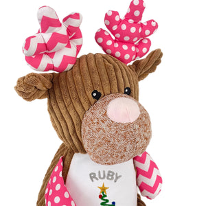 Christmas Stocking & Personalised Pink Reindeer Plush- 2 Piece Personalised Christmas Gift Set