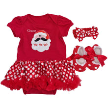 Load image into Gallery viewer, Tutu Romper Outfit, Personalised Embroidered Stocking &amp; Personalised Cotton Wrap- 5 Piece Personalised Christmas Gift Set
