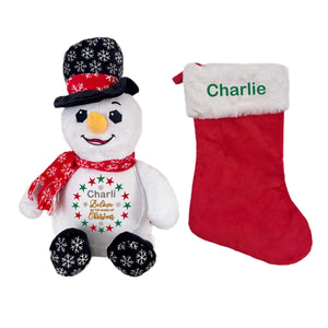 Christmas Stocking & Personalised "Frosty" Snowman Plush- 2 Piece Personalised Christmas Gift Set