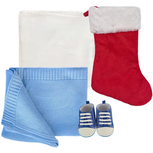 Christmas Stocking, Personalised Cotton Blanket Bamboo Muslin & Canvas Shoes- 4 Piece Personalised Christmas Gift Set