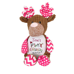 Christmas Stocking & Personalised Pink Reindeer Plush- 2 Piece Personalised Christmas Gift Set