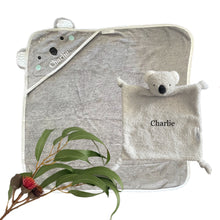 Load image into Gallery viewer, Koala Cotton Hooded Towel &amp; Koala Comforter Unisex - 2 Piece Personalised Gift Set
